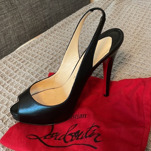 Christian Louboutin Black  Leather  Peep Toe Slingback Sandals 40.5 - Picture 10 of 12